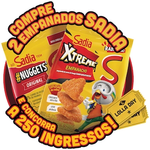 Selo da promoção: Compre 2 empanados Sadia e concorra a 2 ingressos!