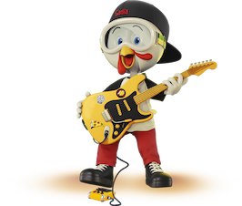 Mascote Lektrek segurando um guitarra